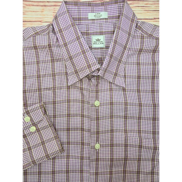 Peter Millar Mens Purple Plaid Dress Shirt Large - Picture 4 of 7